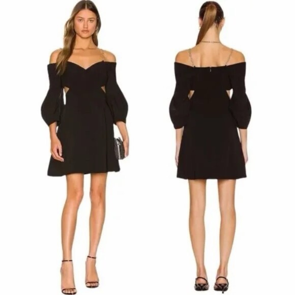 Jonathan Simkhai Lyla‎ Black Chain Strap Off-Shoulder Mini Dress Sz 4 NWT